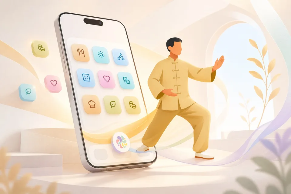 Faceless illustration of the tai chi guide scenario
